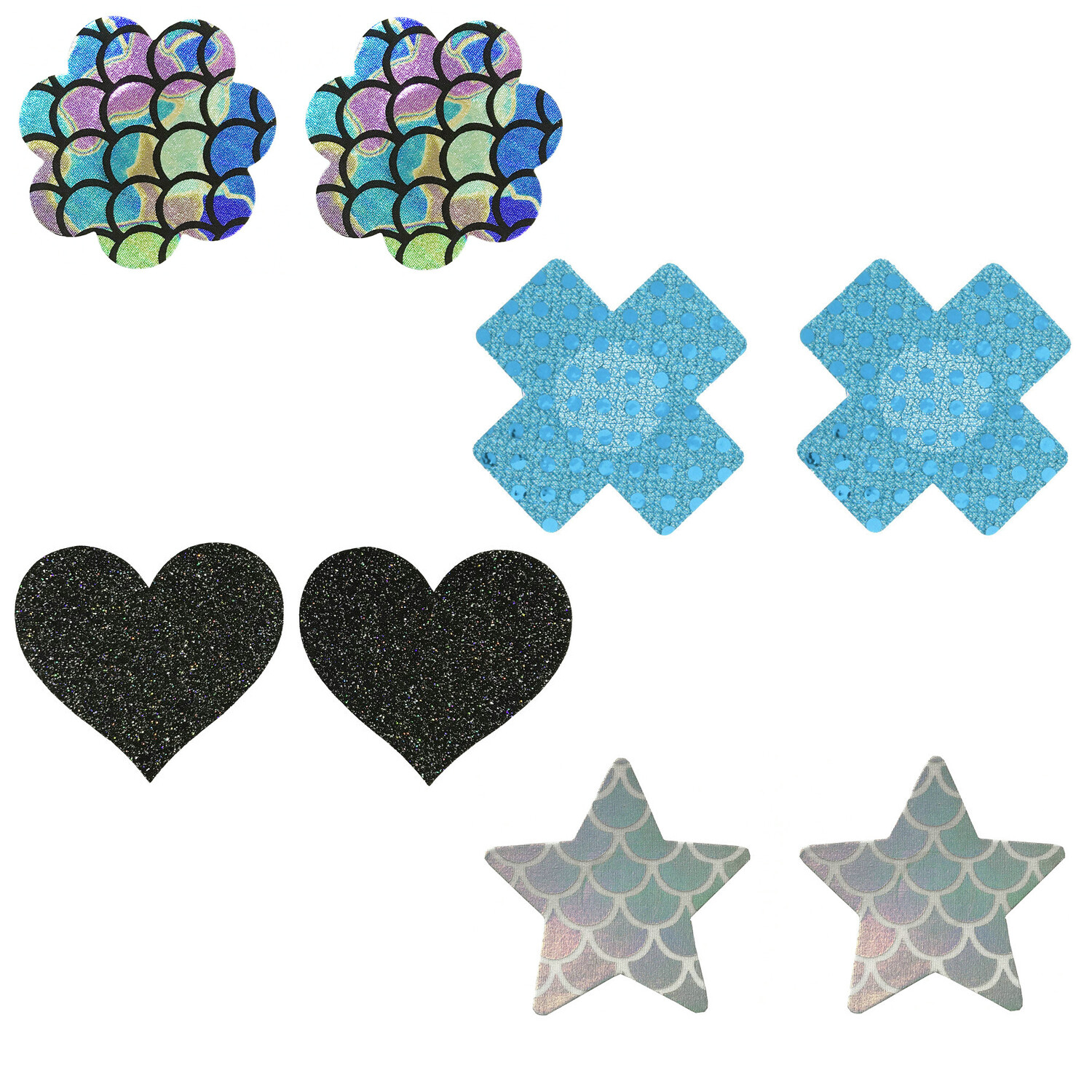 4 Pair Assorted Shape Self-Adhesive Sexy Satin Nipple Cover Pasties Disposable
