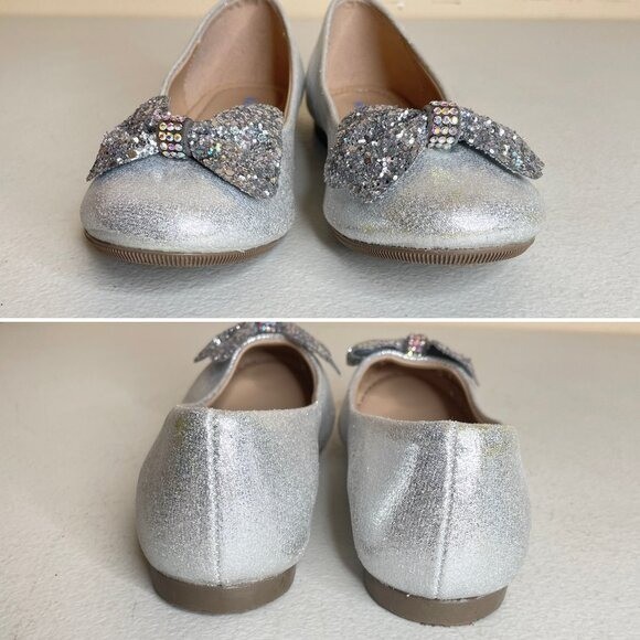 KidExpress Silver Glitter Bow Ballet Flats Girls Size EU 31