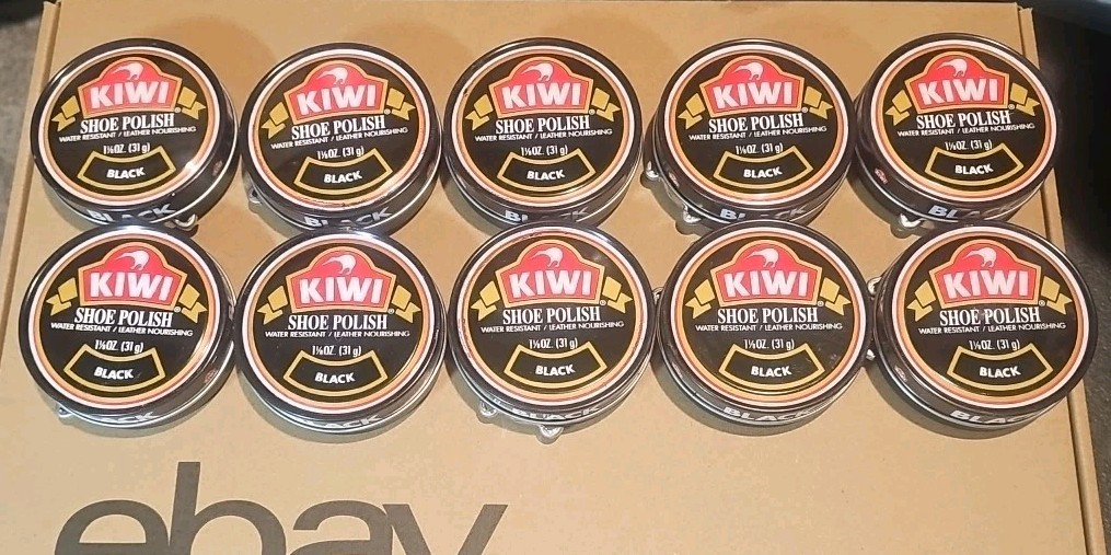 10 Pack Kiwi Shoe Polish Renews and Protects BLACK Leather 1 1/8 oz or-32g, 5/12