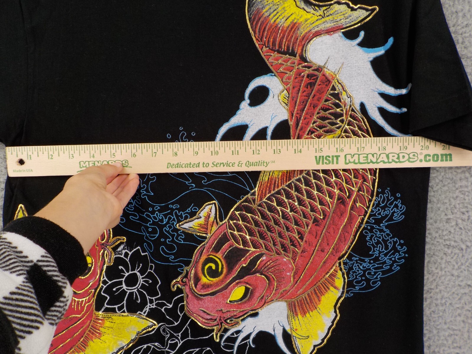 Top Creations Coi Fish T-Shirt Mens SZ L Black Graphic T Coral Hibiscus NWOT