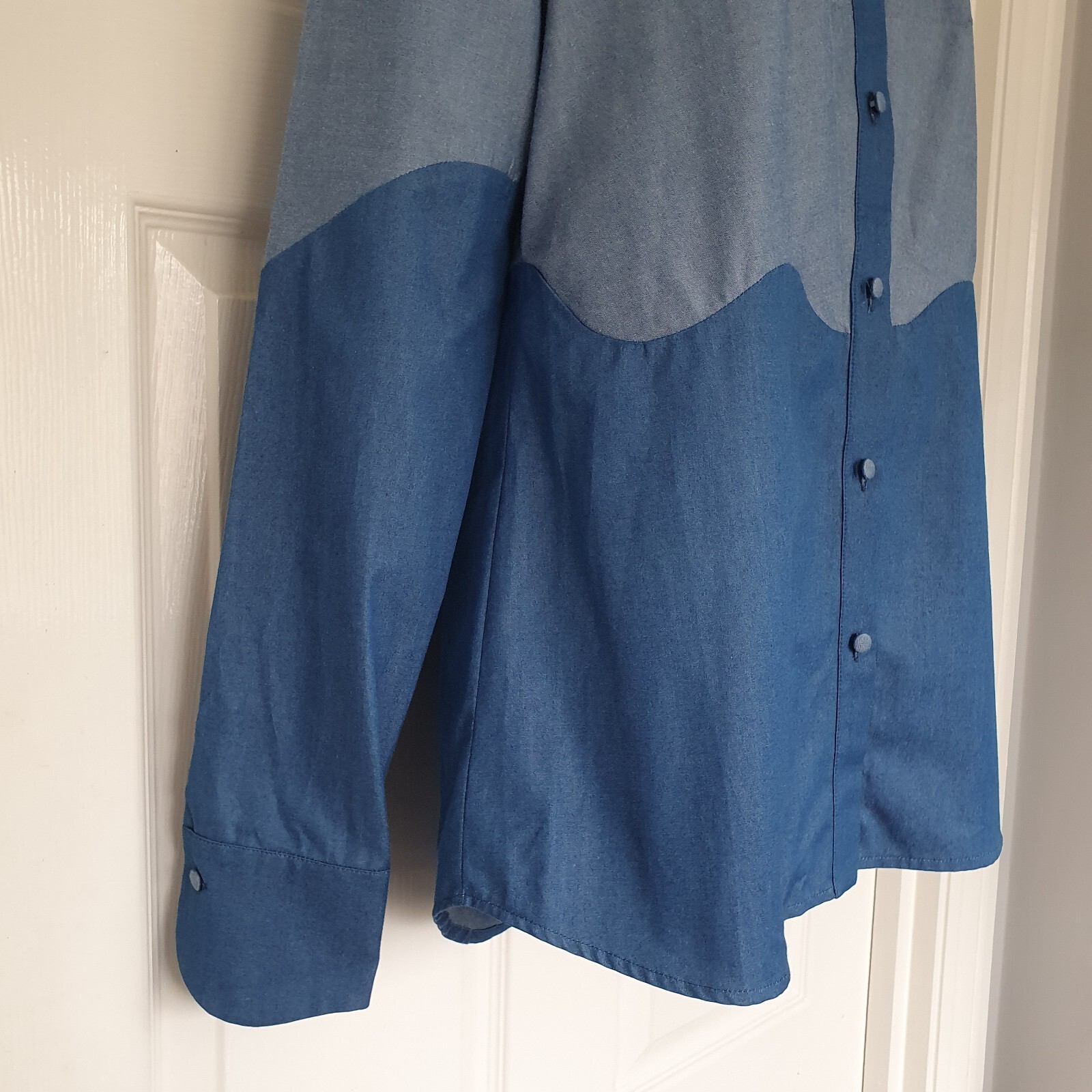 Deborah Lyons Tunic Shirt Blue Long Sleeves Size 10 Cotton Made In England