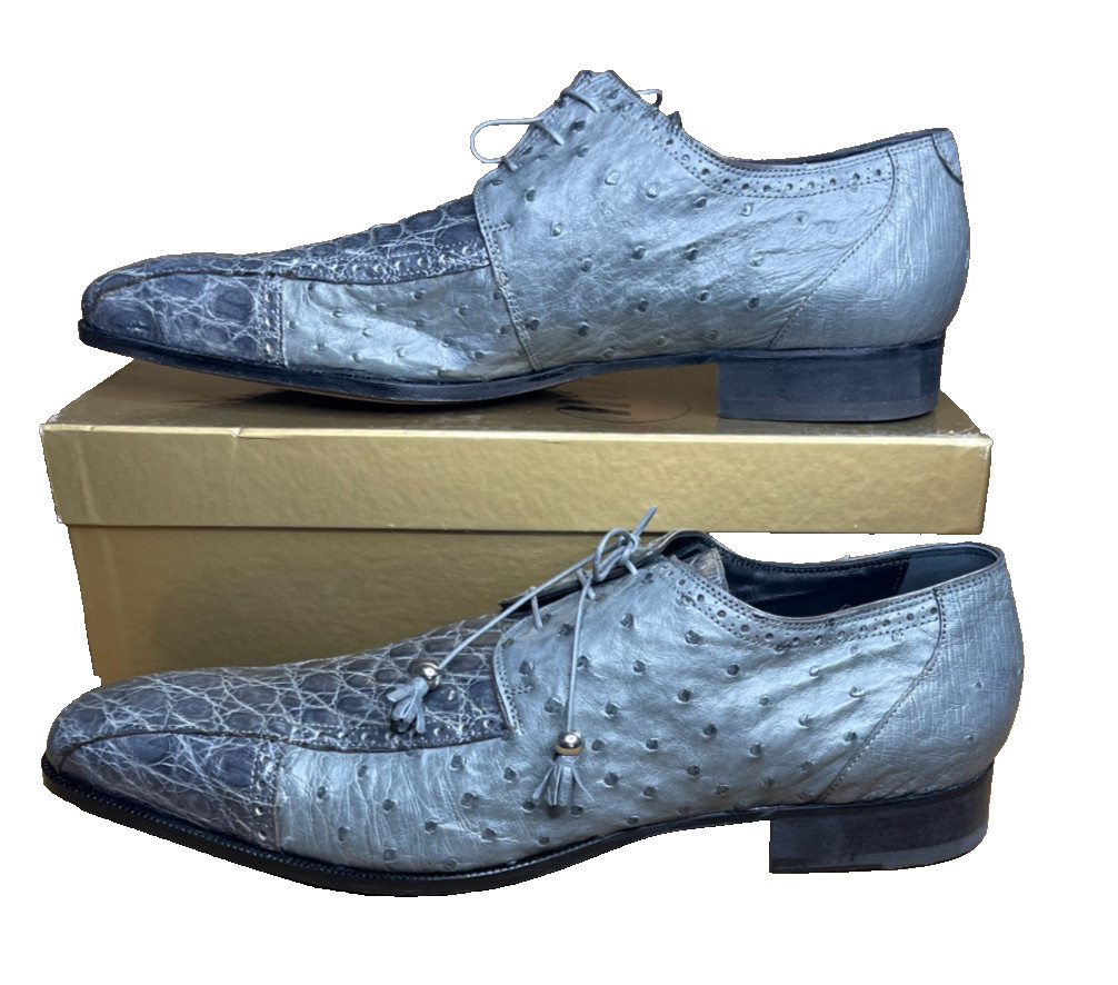 Mauri 3058 Duke Crocodile & Ostrich Leather Dress Shoes 13M Gray – Made in Italy