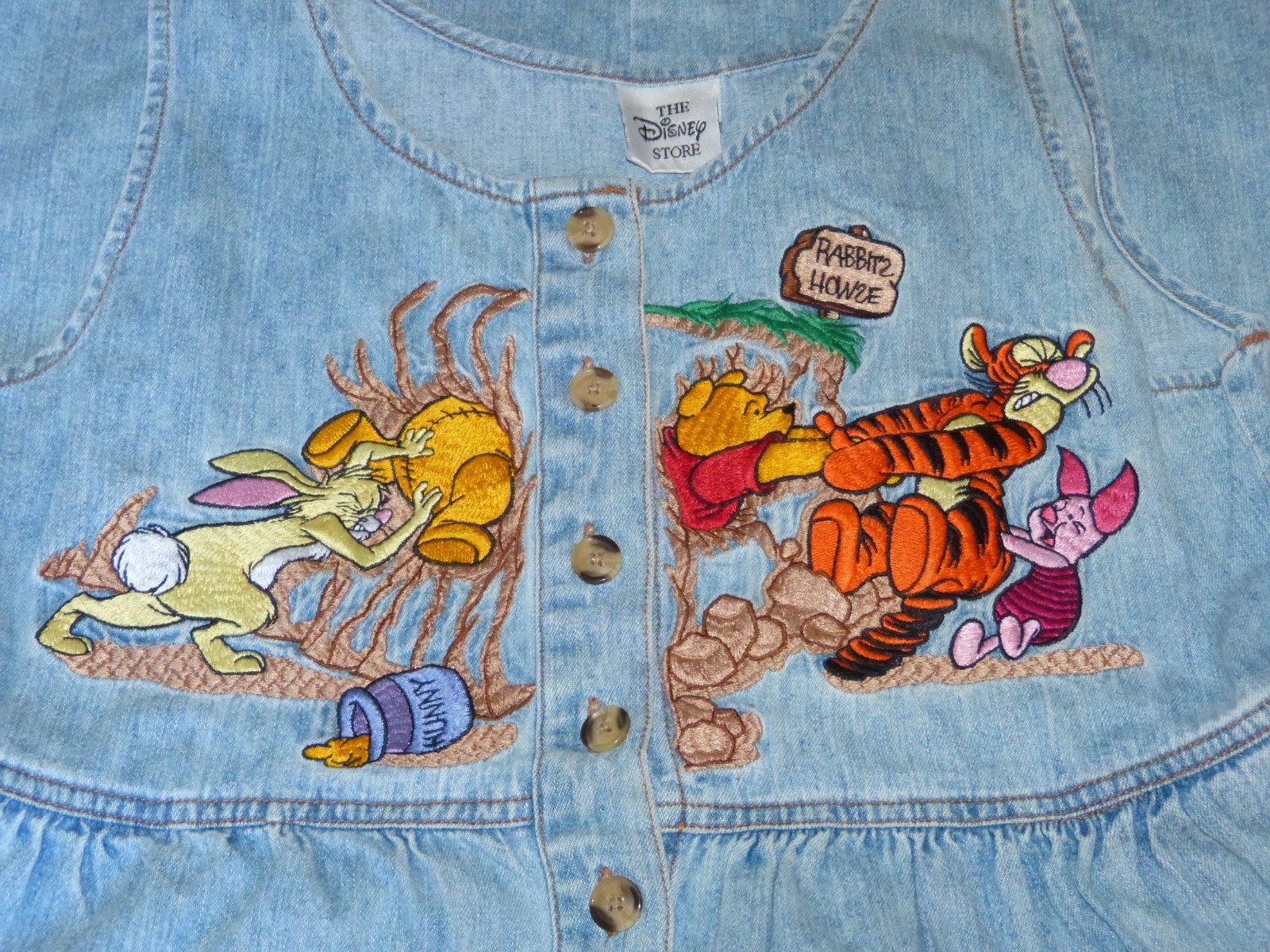Vintage Disney Winnie The Pooh,Tigger,Rabbit Denim MIDI Dress embroidered Large