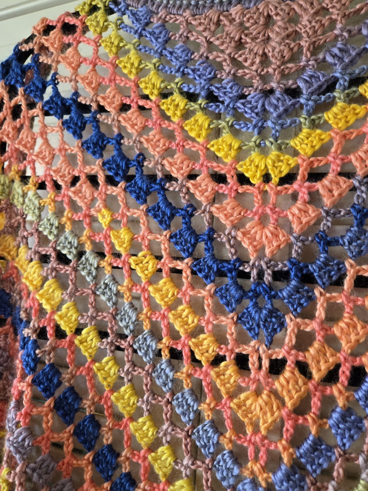 Handmade Crochet Triangle Shawl Wrap – Multicolor Summer Fun – 74″ X 36″ New