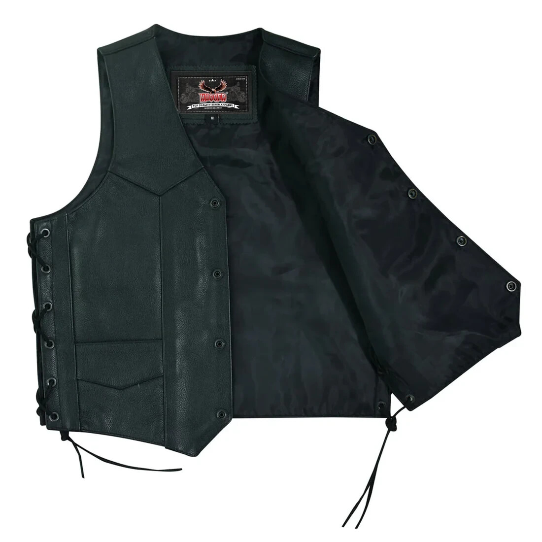 Kids Traditional Motorcycle Black Toddler Cowhide Leather Vest Laceup Biker Boys