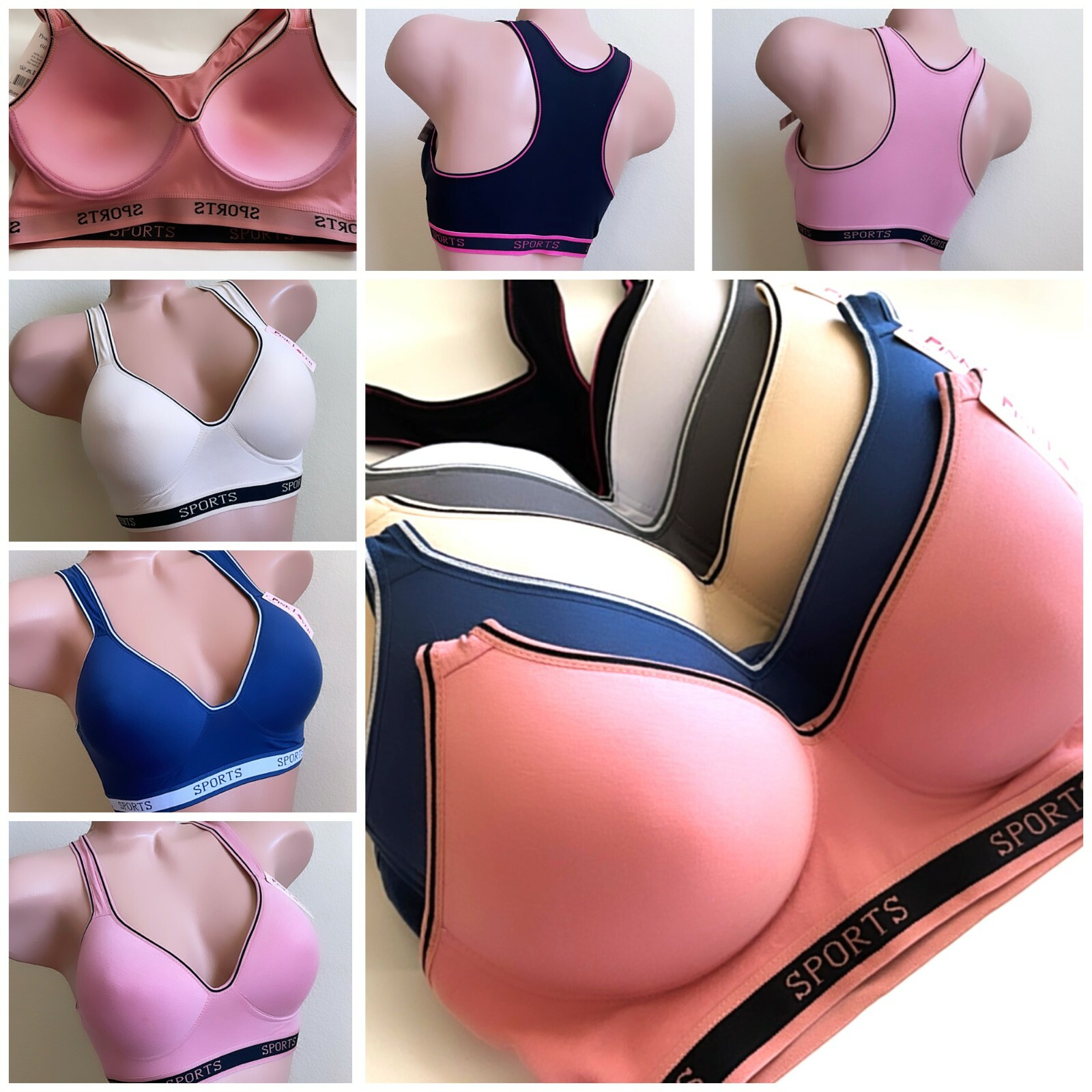 3- 6 Women’s Sports Bras Yoga Racer Back Molded Cup Bra 6648 High impact workout