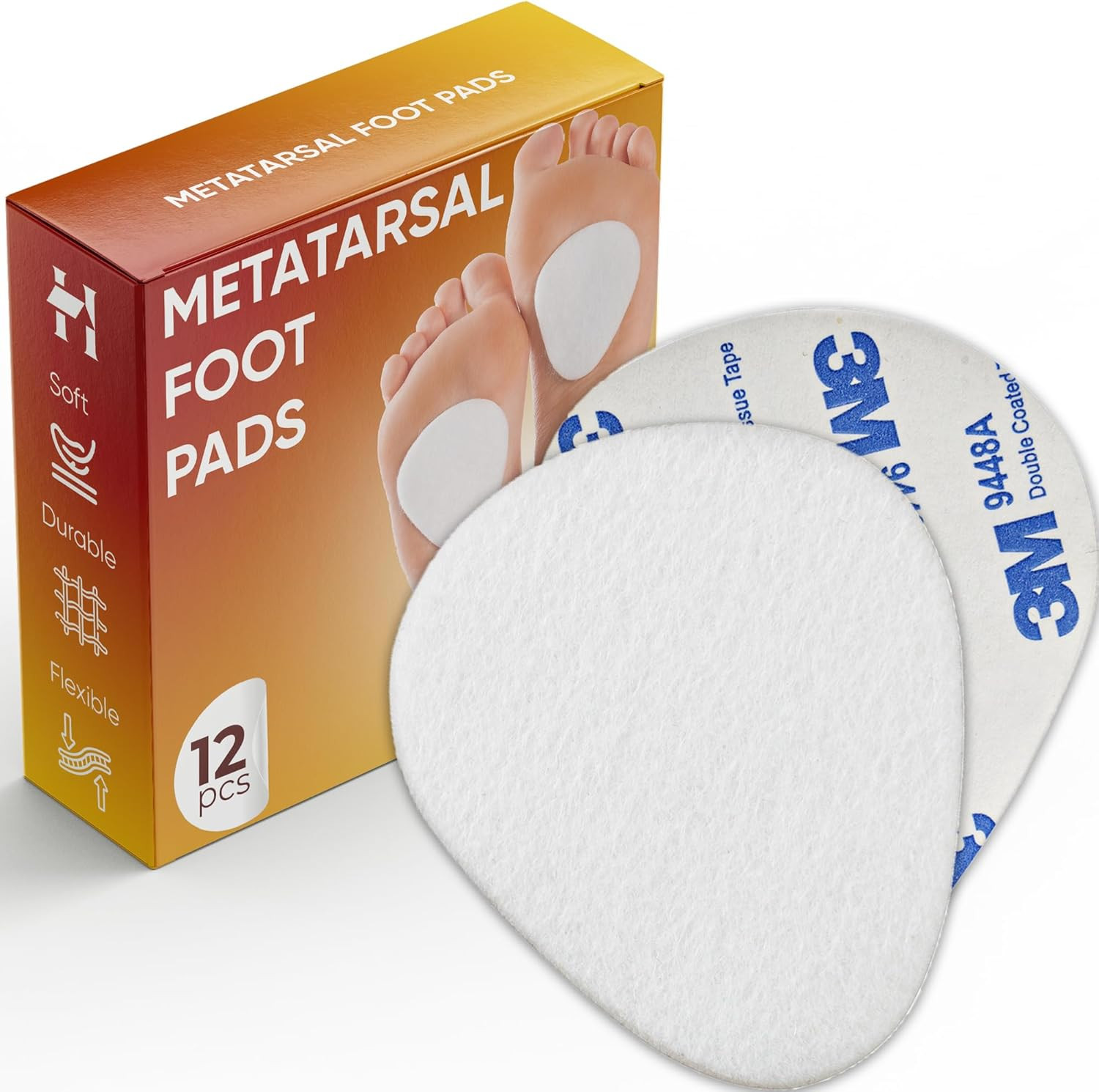 Homergy Metatarsal Pads for Women and Men – 12 Piece, 1/4” Thick, Ball of Foot