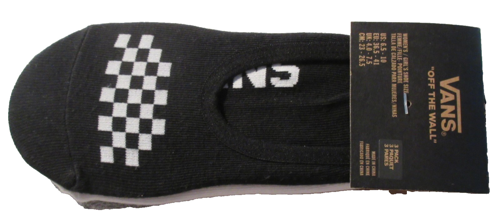 Vans Women’s 3 pack No Show socks Checkerboard Black White Grey Size 6.5-10 NWT