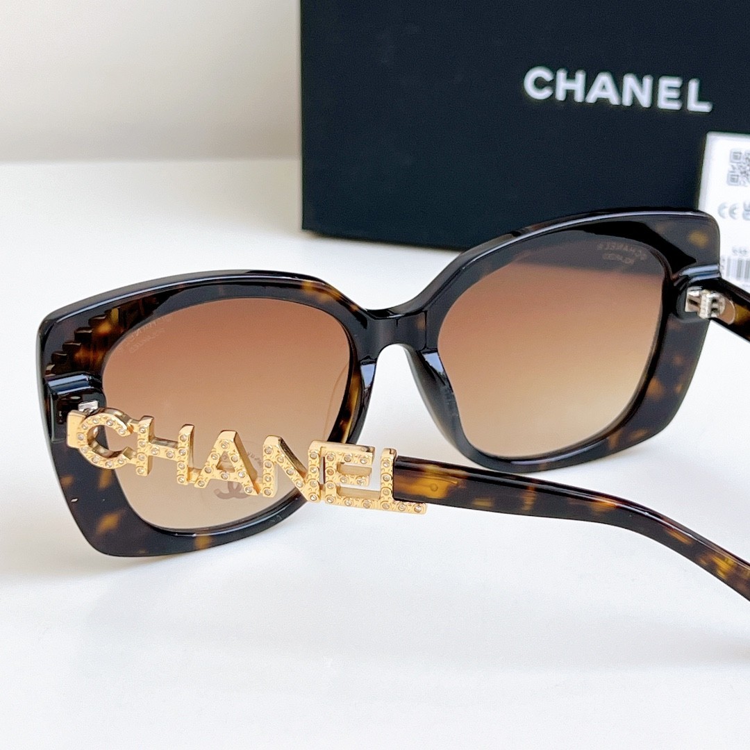 Chanel CH5422 Women Sunglasses Tortoise Brown Lenses Crystal Letter Logo Shades