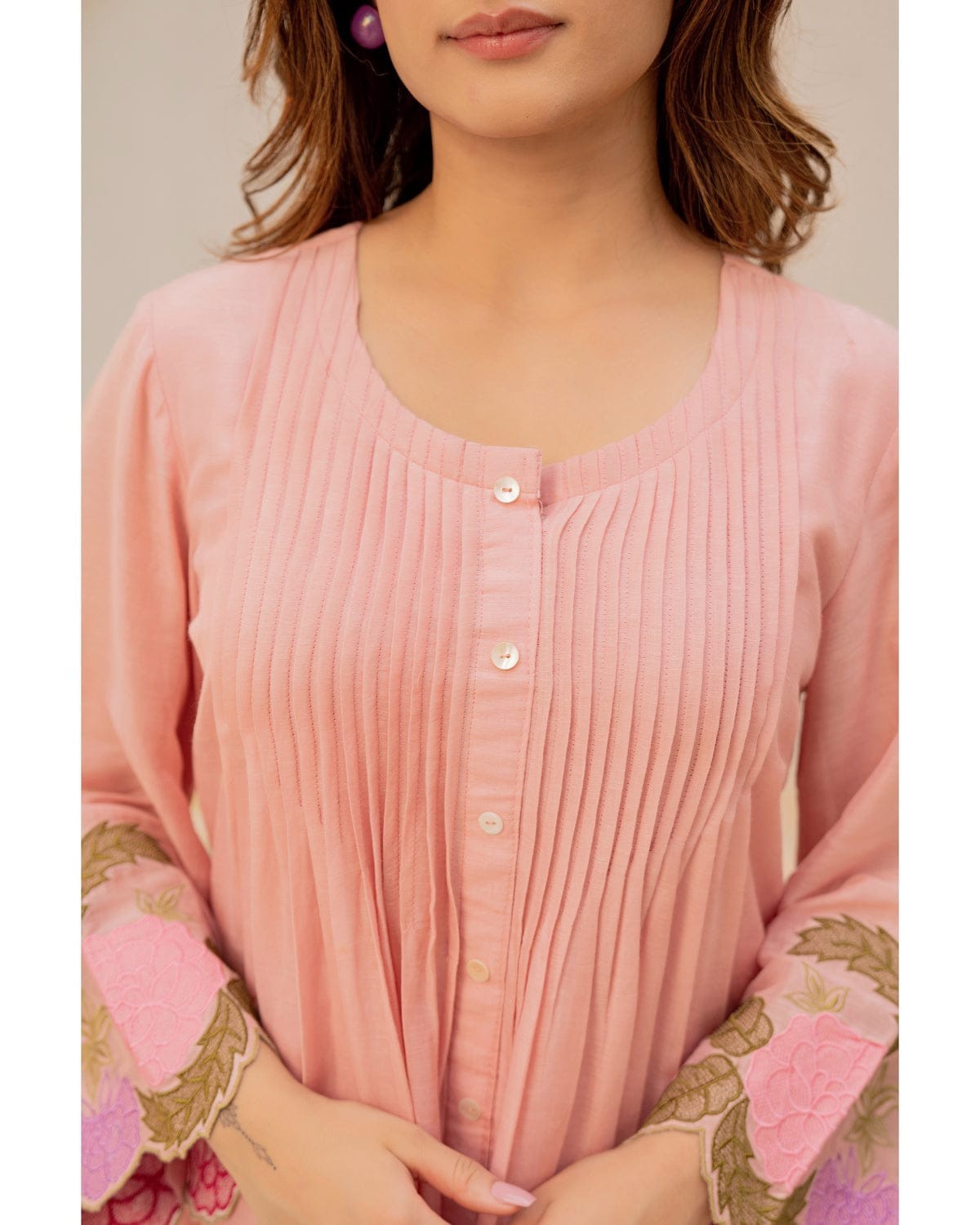 Women Floral Embroidered Kurta Pant Set A-Line Kurti Casual Ethnic Outfit