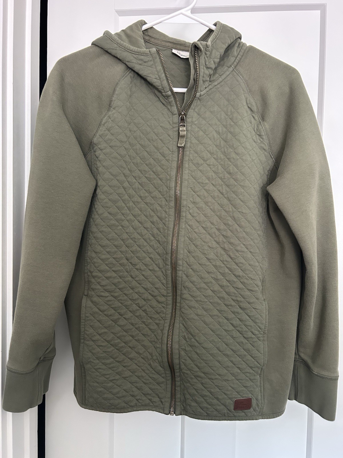 LL Bean Quilted Olive Green Zip Up Sweat Shirt Jacket Size Medium