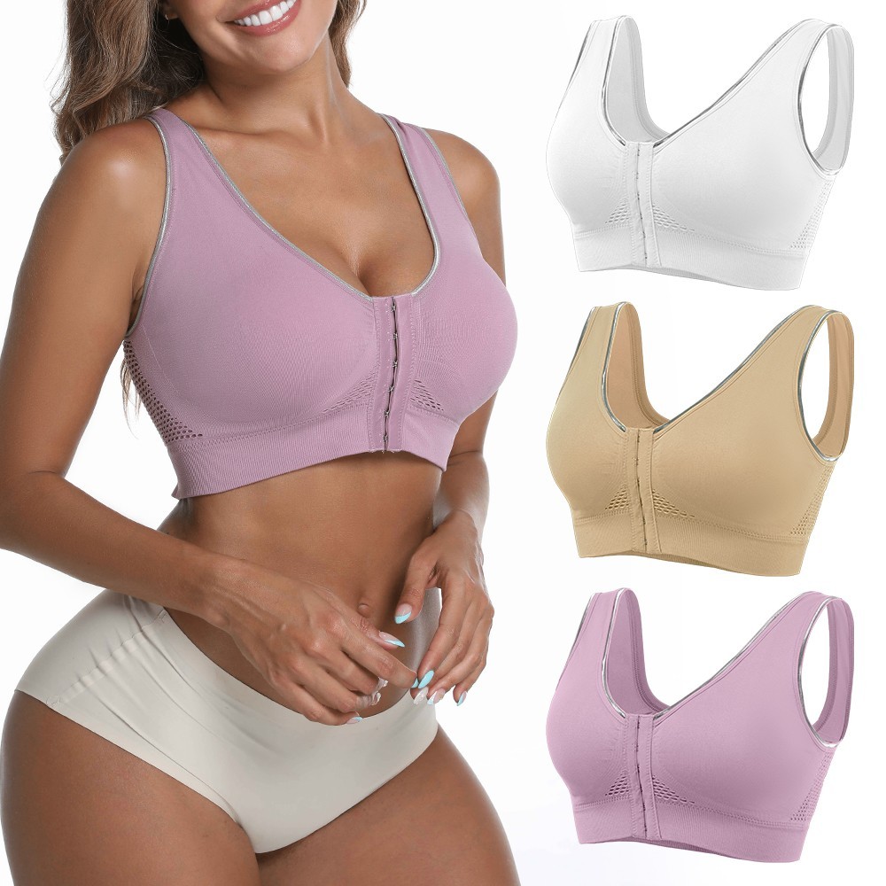 3Pcs Women Front Hook Post-Surgery Bra Breathable Mesh Comfort Support