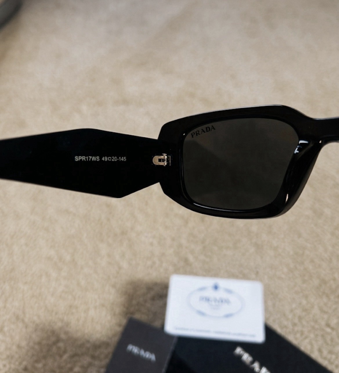 PRADA SPR17WS Women’s Rectangle Sunglasses Black Frame/Lens UV400 49-20 145