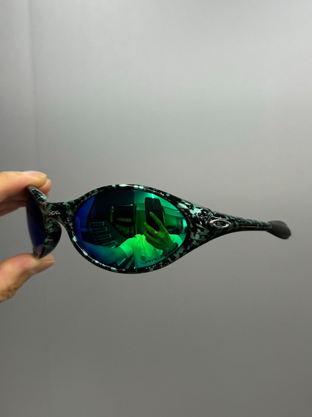 Vintage Oakley Eye Jacket X Brain Dead Green Splatter Frame Sunglasses Y2K GORPC