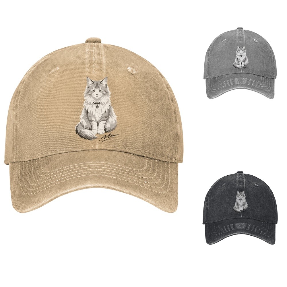 Fluffy Long Haired Cat Baseball Cap Cute Dad Hat Adjustable