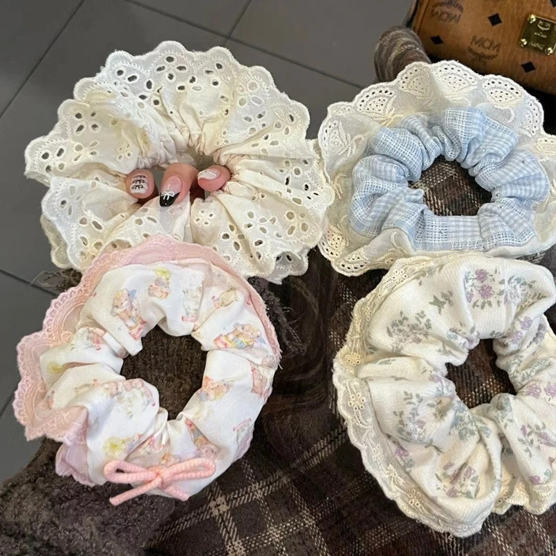 1pcs Cloth Lace Hair Rope for Women Fashion High Ponytail Hair Ties Cute Girl