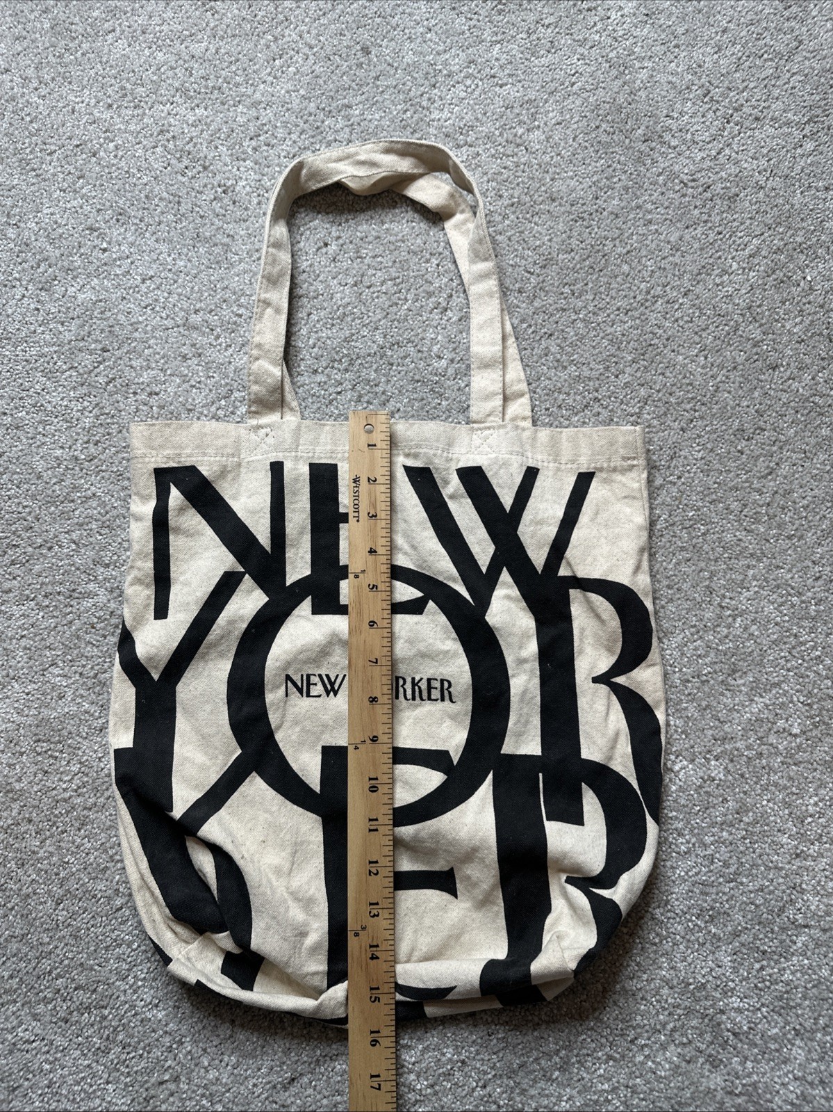 The New Yorker Magazine Beige Black Cotton Canvas Tote Bag 15” X 15”