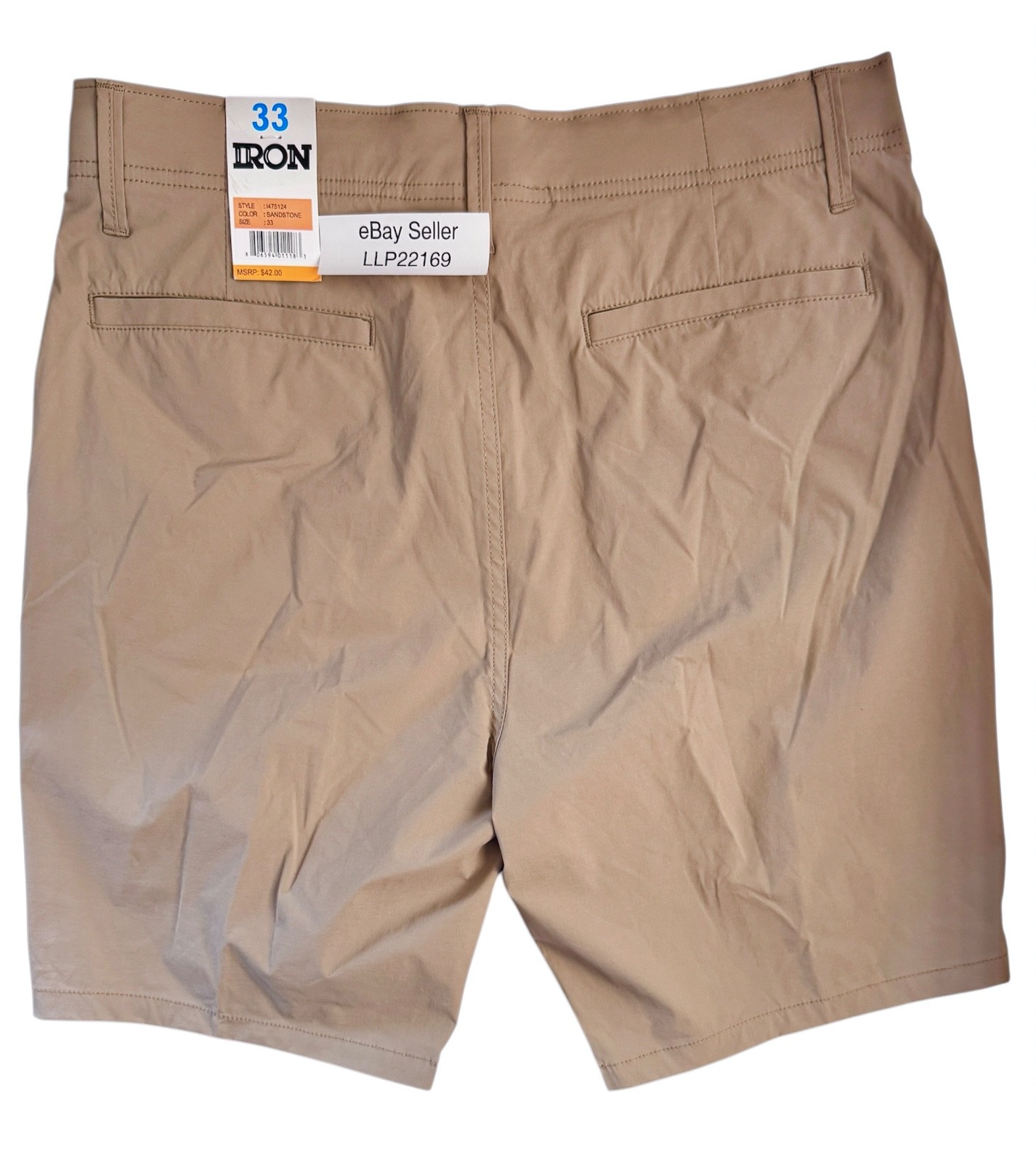 IRON CO Men’s Stretch Nylon Tech Fabric Shorts SIZE 33 Flex Waist SANDSTONE New!