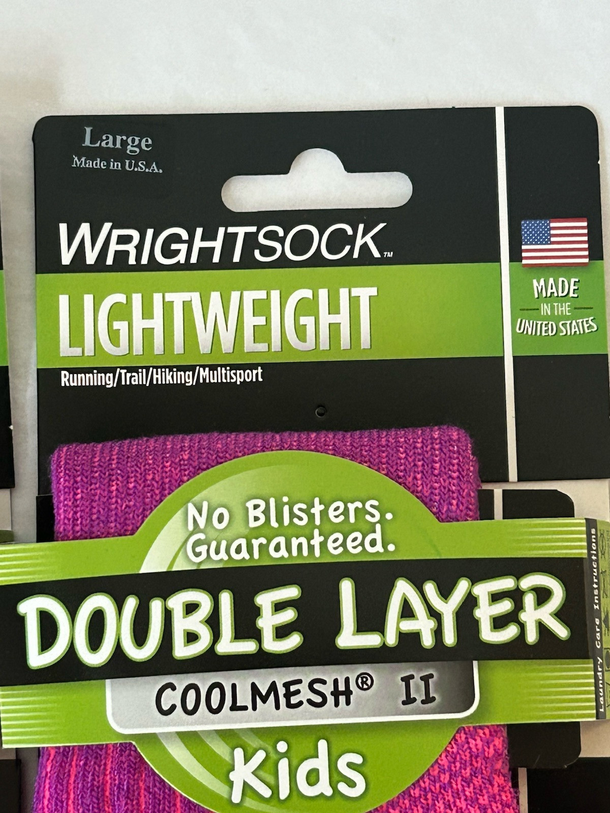 New Wrightsock KIDS Cool Mesh II Double Layer No Blisters 2-PAIR Size LARGE (U2)
