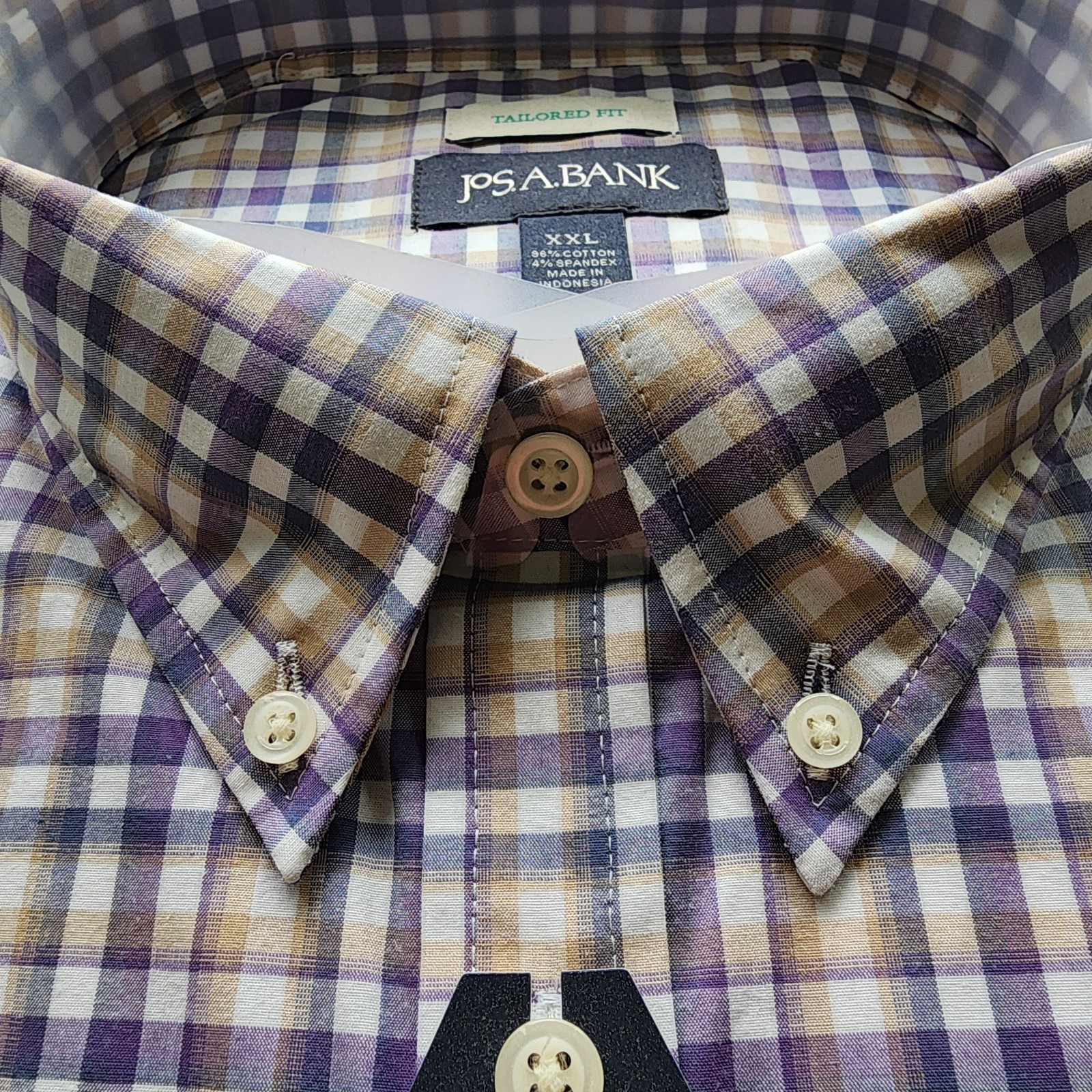 XXL Purple Shirt Plaid Checked Beige White Mens Jos A Bank New Tailored Fit Size