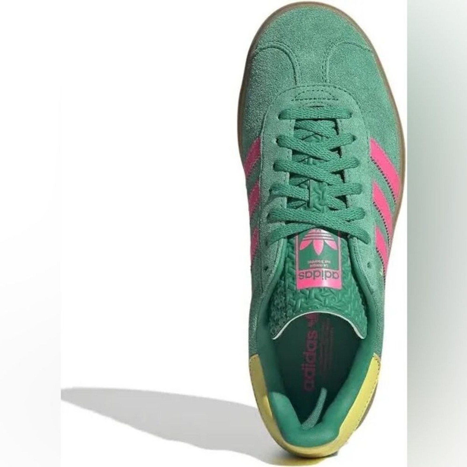 NWT Adidas Gazelle Bold in Court Green & Lucid Pink with a platform sole Size 10