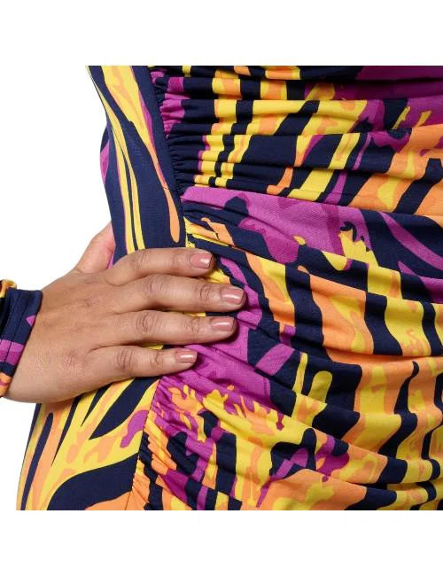 Vivica A. Fox Women’s Signature Ruched Knit Midi Dress Abstract Zebra