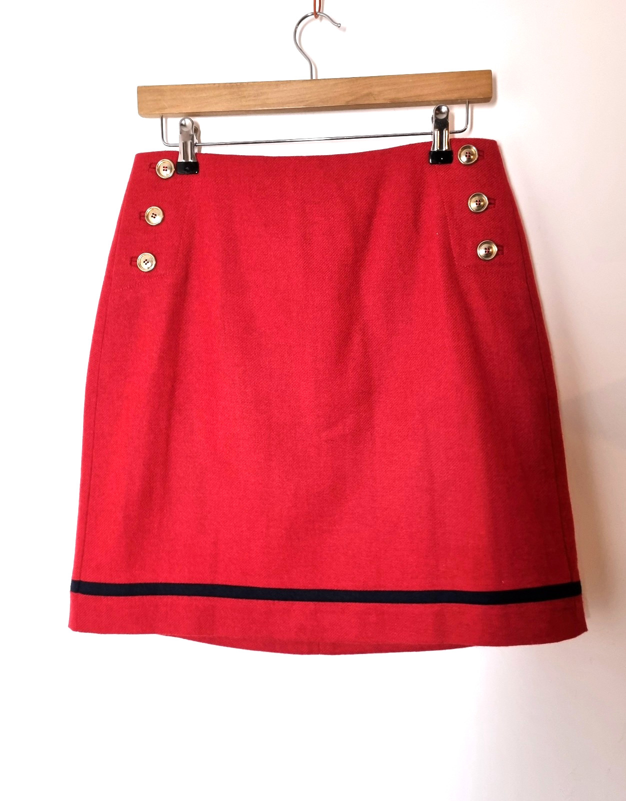 Hobbs Mini Skirt Size 10 Waist 28 in Red Gold Buttons Military