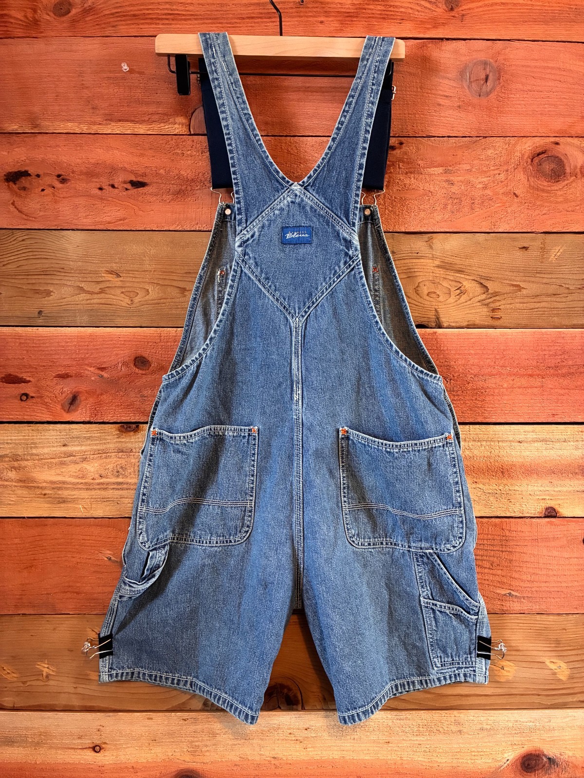 Vintage Express Bleus Denim Overall Shorts Carpenter Shortalls Made In Hong Kong
