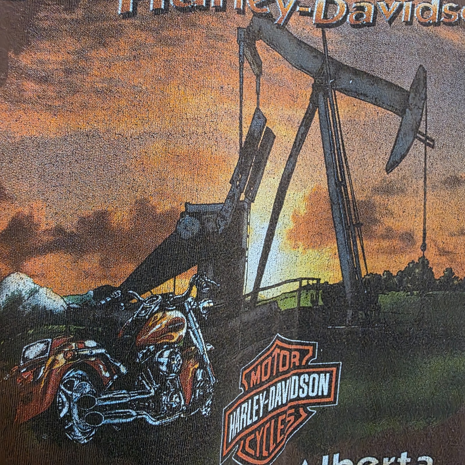 Vintage Harley Davidson Shirt XL Brown Gasoline Alley Red Deer Alberta Pumpjack
