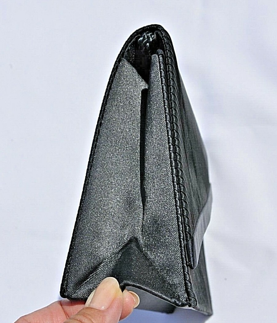 BLACK CLUTCH PURSE SATIN FABRIC WITH CROSSBODY STRAP LA REGALE BRAND EUC