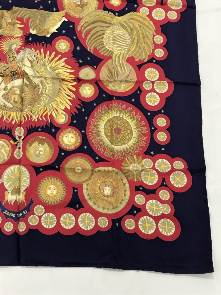 HERMES Carre 90 Soleil Silk Scarf Made in France Vintage Used