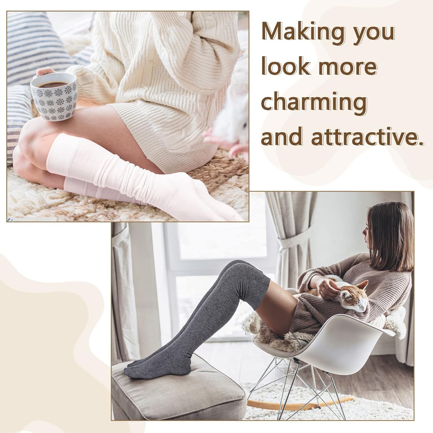 Extra Long Thigh High Cotton Boot Knee High Socks 3 Pairs