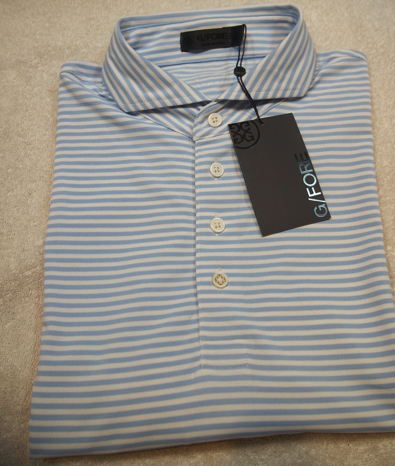 G/FORE Performance Fabric Feeder Stripe Pique Slim Fit Golf Shirt NWT M $120