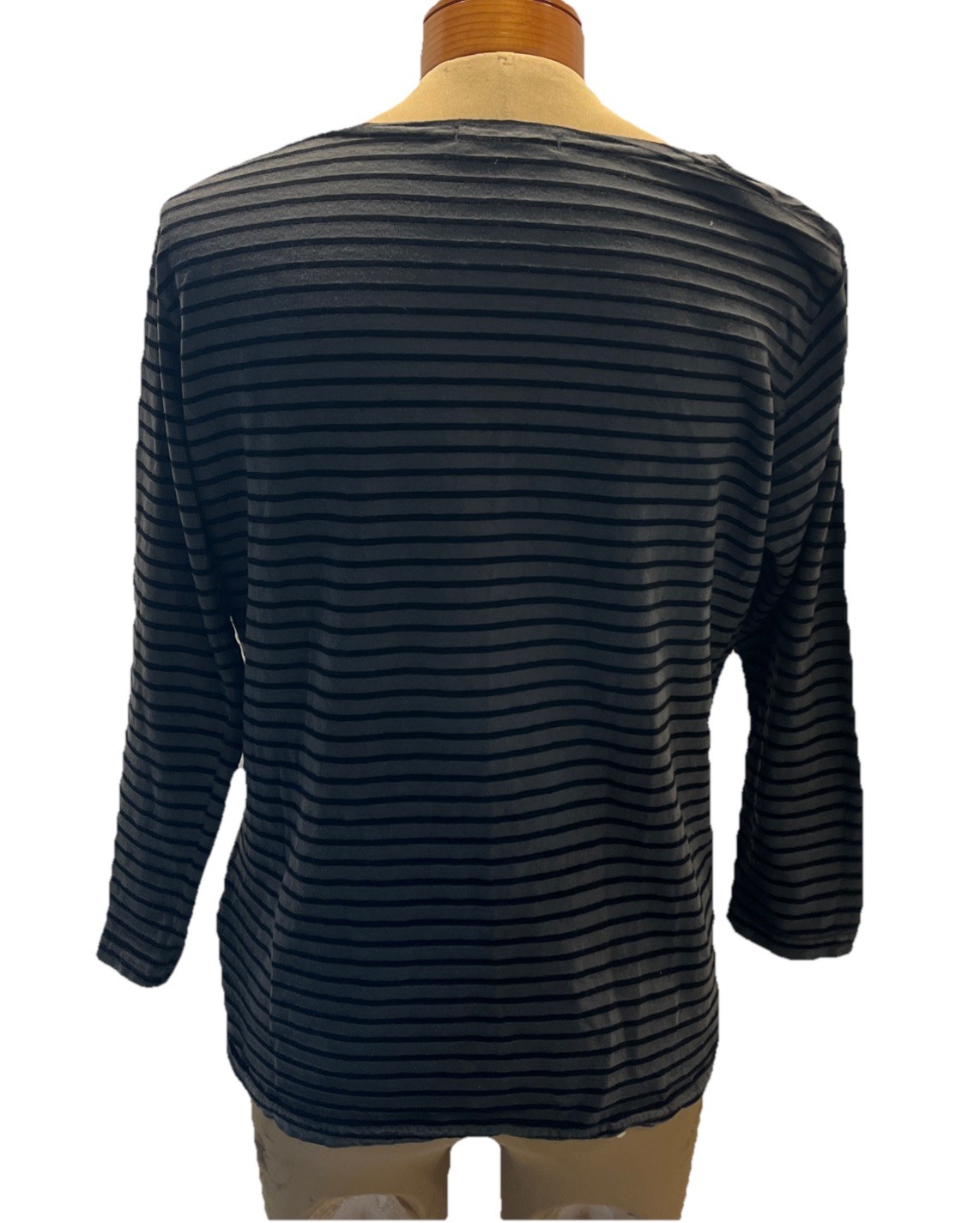 Cut Loose Women’s Large Boxy Striped Knit Top Gray Black Linen Blend Boho