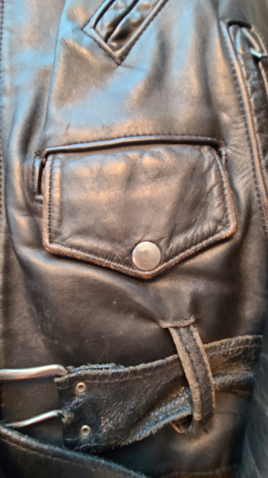 VTG Steer Brand Distressed Leather Motorcycle Biker Jacket Black Sz 42 USA- READ