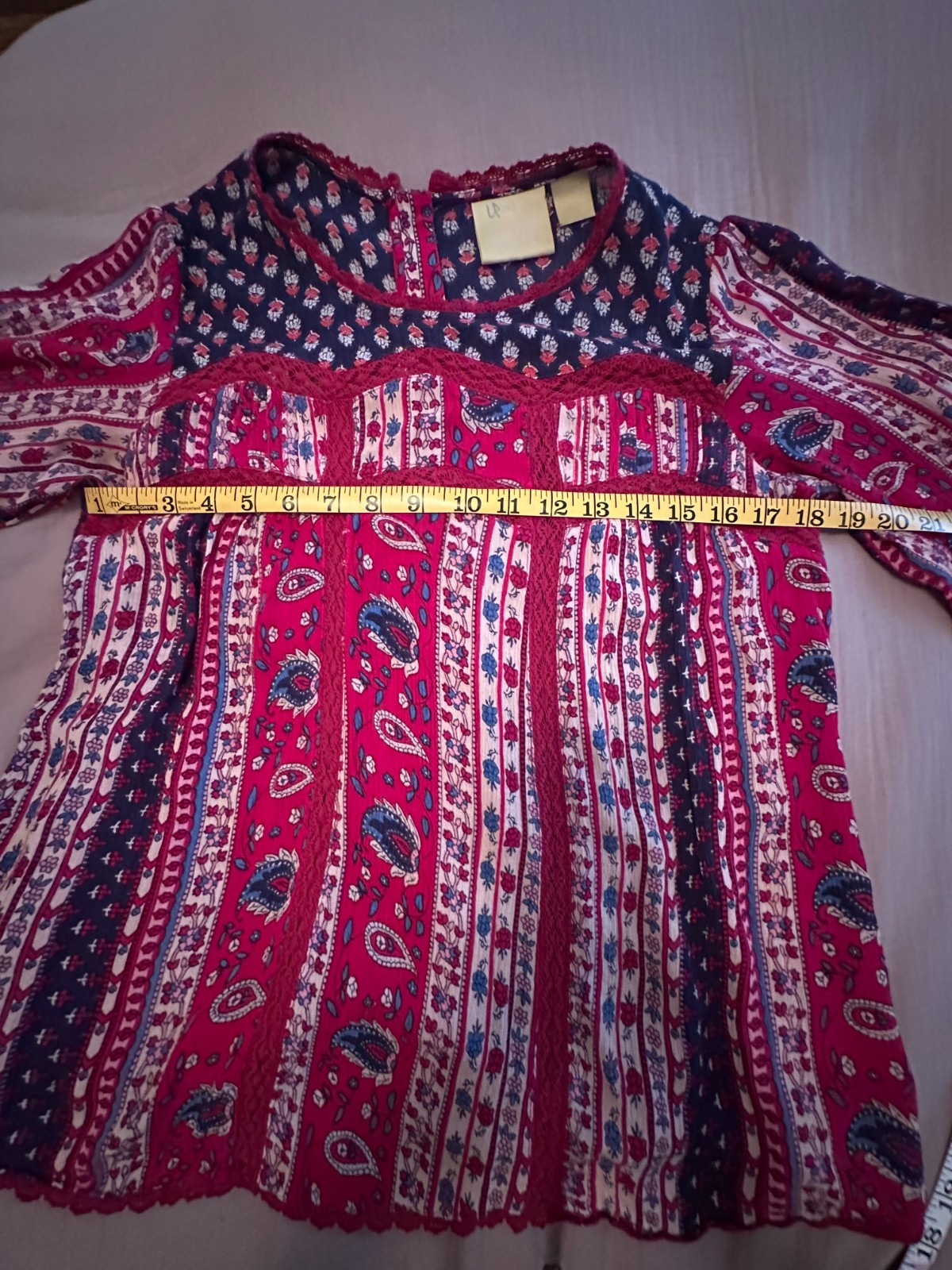 Maeve Anthropologie Floral Paisley Lace Boho Button Back Peasant Top Cottagecore