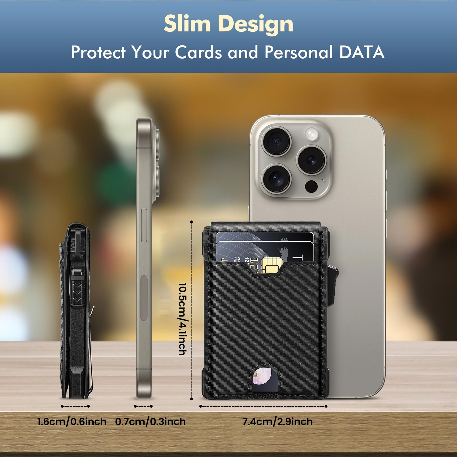 Men’s Slim Pop Up Carbon Fiber Wallet RFID Blocking Bifold Money Clip Gift
