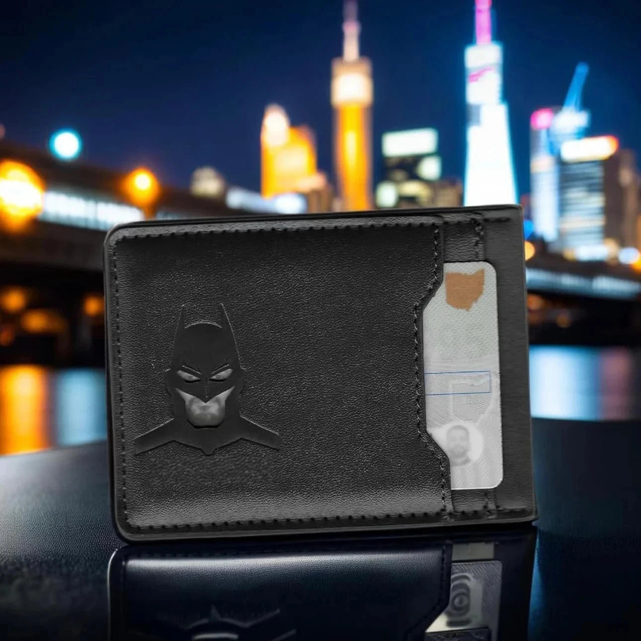Batman Style PU Leather Wallet with ID Window Card Holder Superhero Mask Design