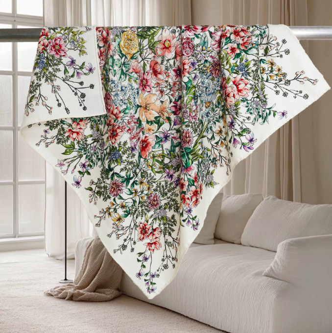 70% Cashmere 30% Silk Shawl Scarf Neckerchief Bandana floral Print Wrap new