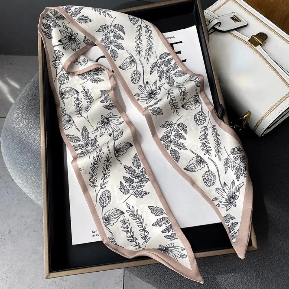 Women Floral Satin Silk Skinny Scarf Hair Ribbon Neck Tie Bag Handle Wrap