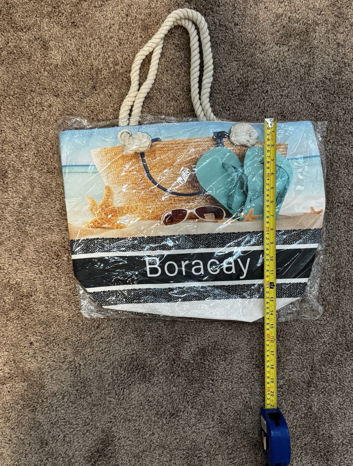 Boracay Beach Print Large Lightweight Tote Bag Rope Handles Coastal Vacation