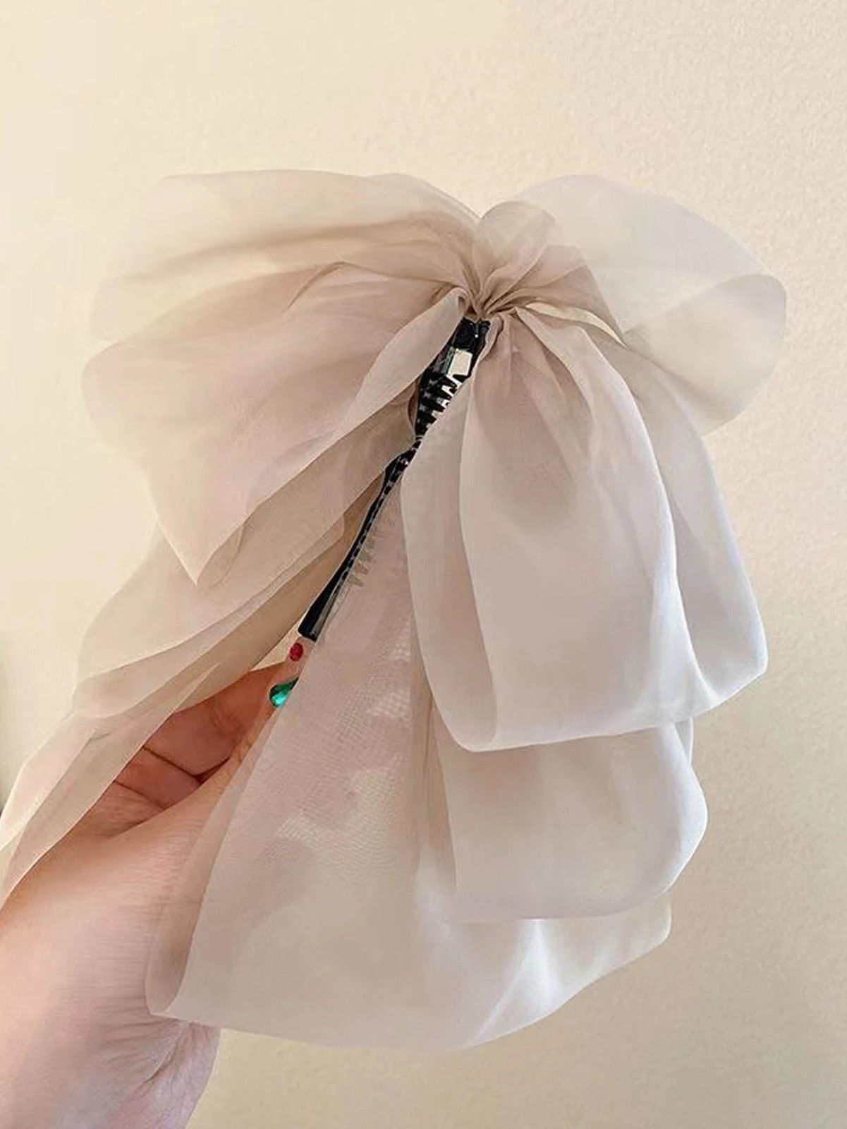 1Pcs Fashion Solid Chiffon Mesh Bow Ribbon Banana Hair Clips For Women Girls