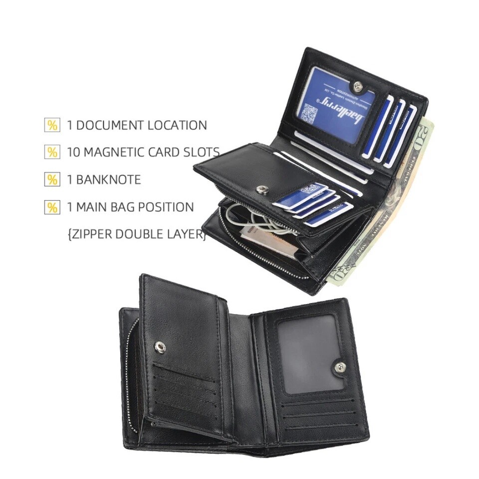 Mens RFID Blocking Leather Wallet Credit Card ID Holder Zipper Purse Waterproof