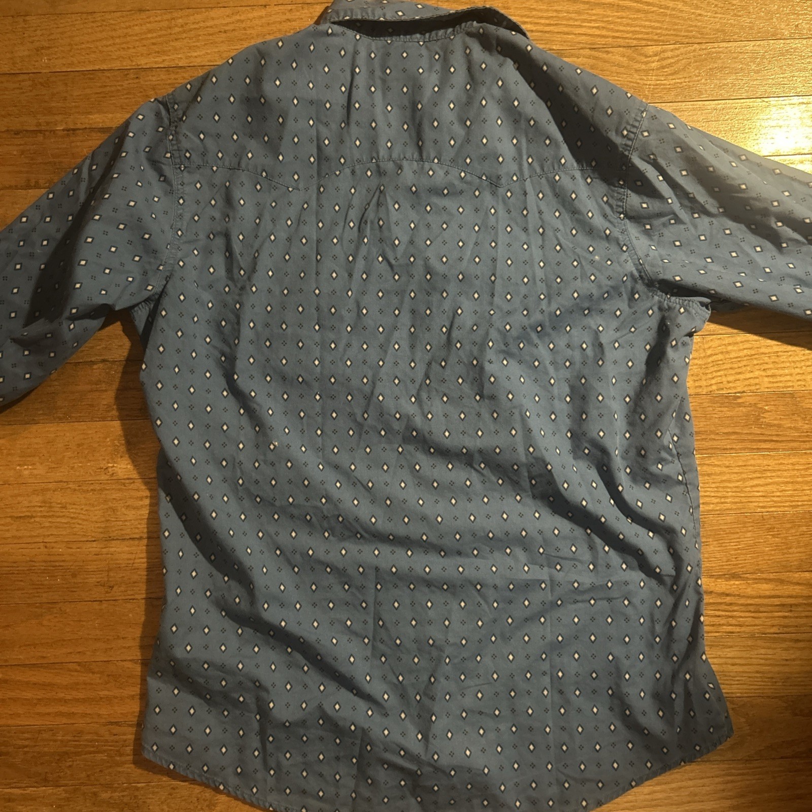 VTG Blue Wrangler Classic Western Cut Man Dress Shirt Men’s L Long Sleeve Snaps