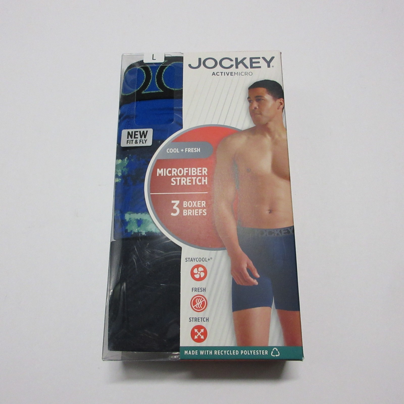 New Jockey Active Microfiber Boxer Briefs 3 Pack Blue Mens Large L Stretch Cool