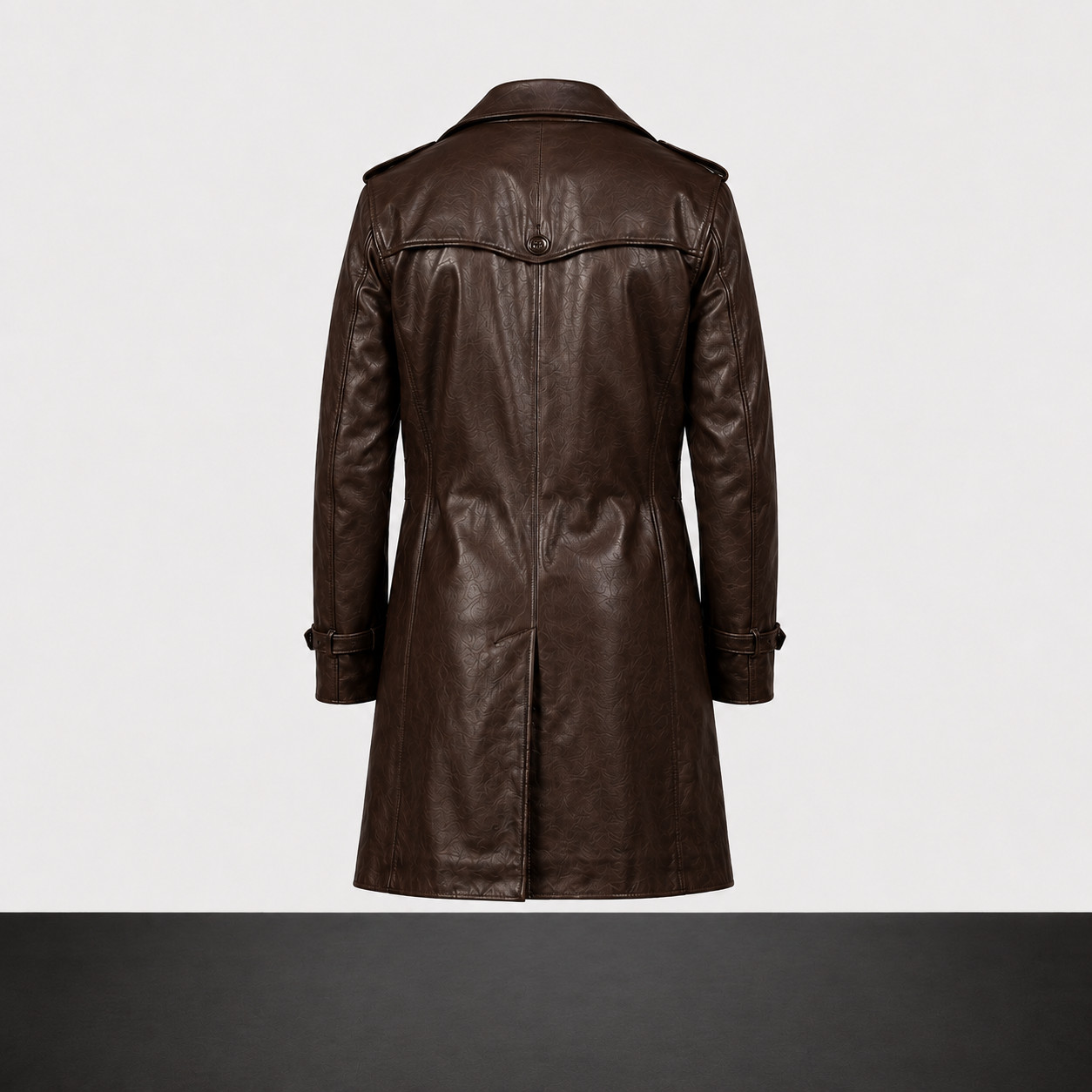 Mens Brown Leather Trench Coat – Long Jacket Double Breasted Winter Classic Coat