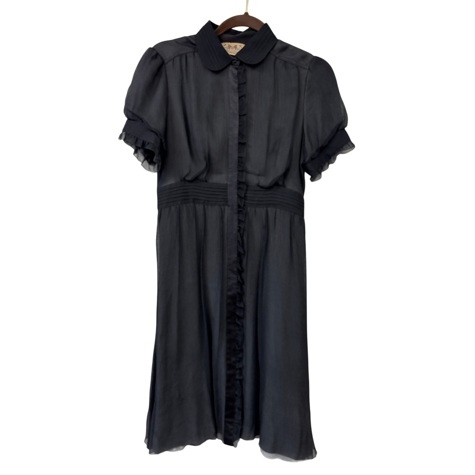 Juicy Couture Black Chiffon Dress Women’s Small Ruffle Peter Pan Collar