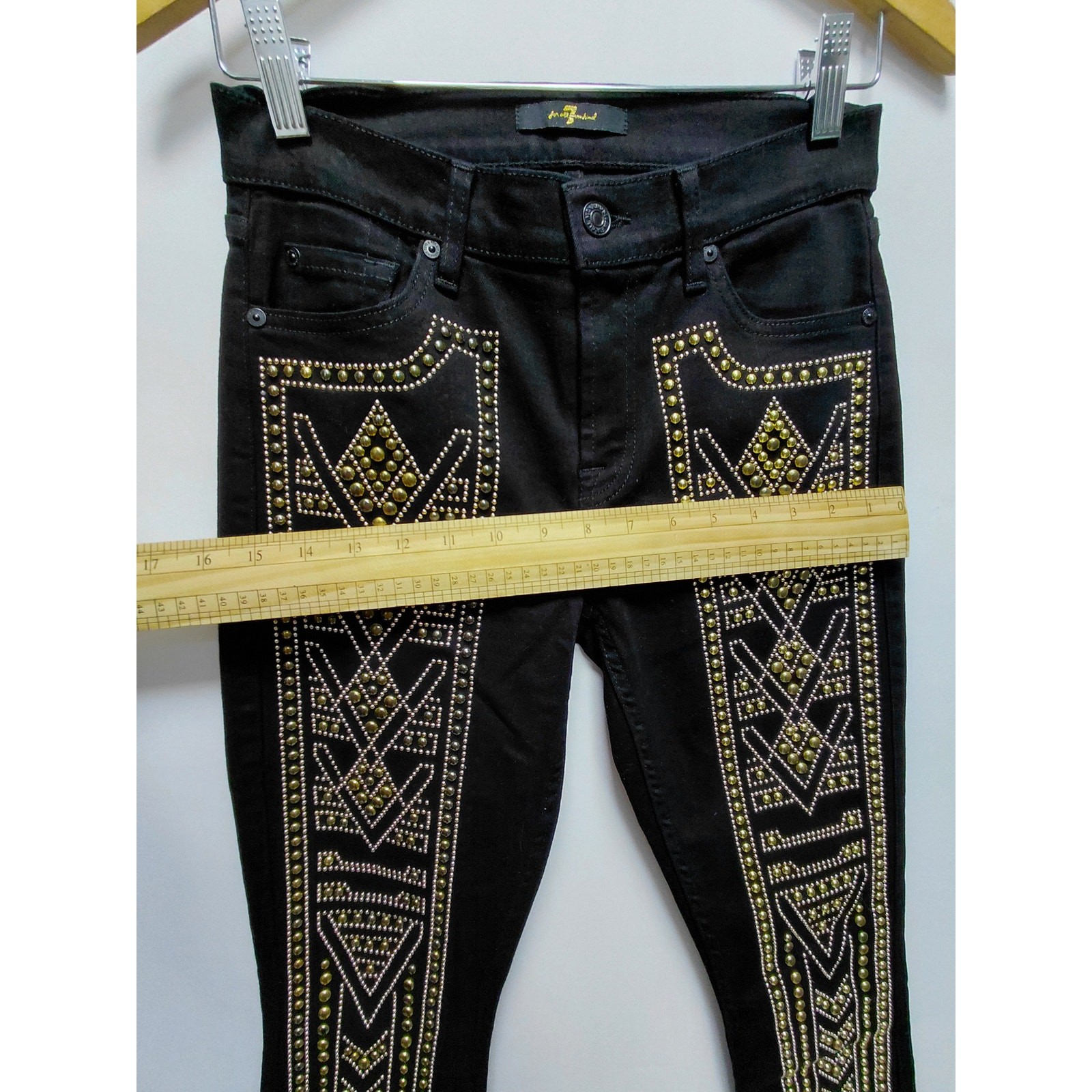 for all mankind Embellished Black Skinny Jeans Mid (10-12 in) Slim Women