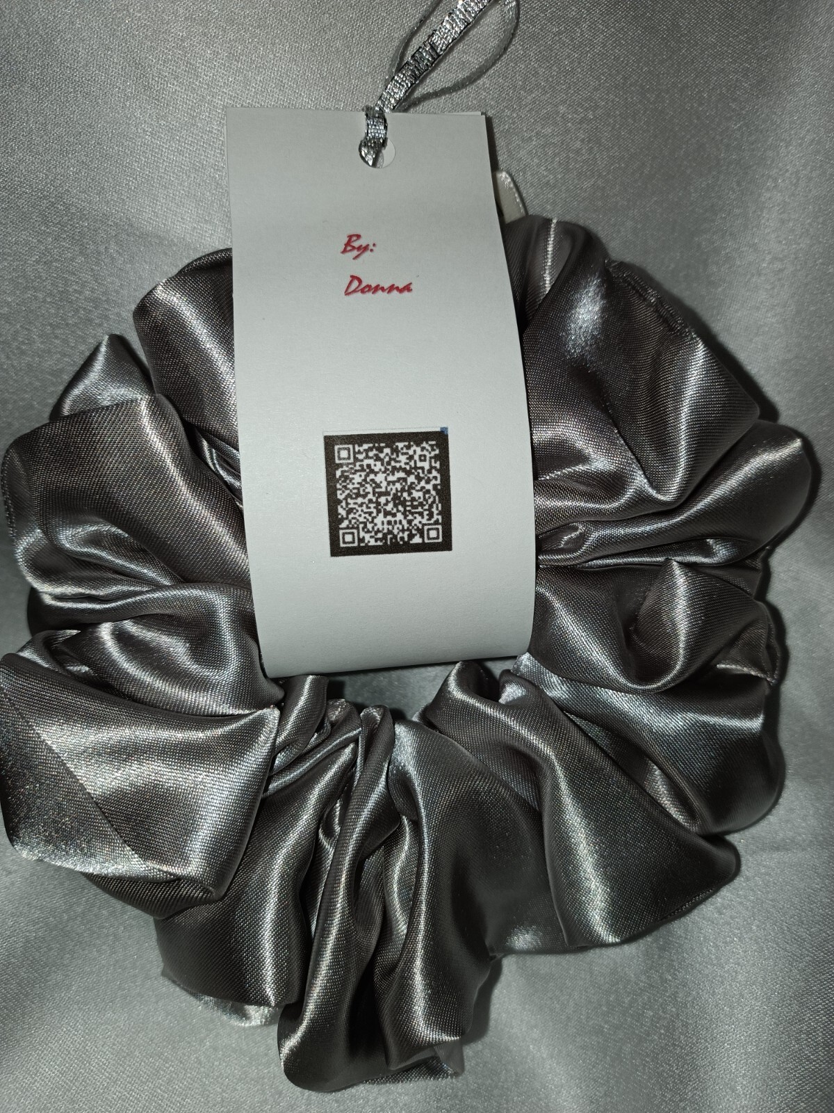 Handmade Women’s Scrunchies size XL Silver Satin Fabric New