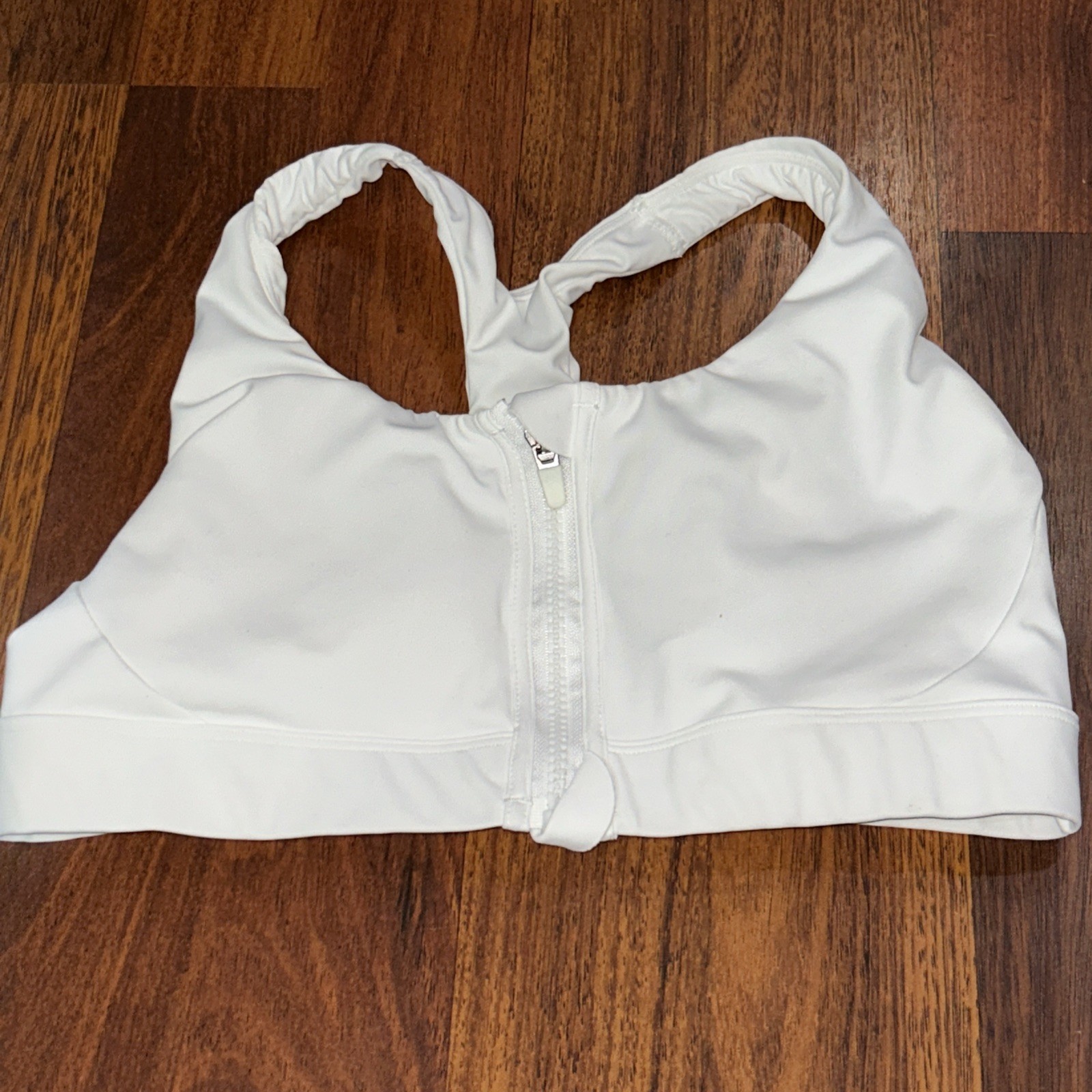 AVIA SIZE L. (12-14) WHITE ZIP FRONT CLOSE RACERBACK REMOVABLE PADS BRA